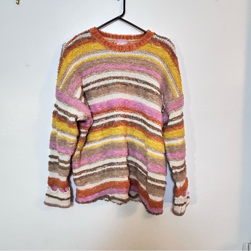 Show Me Your Mu Mu Fall Striped Sweater Oversized Textured Vibrant Small